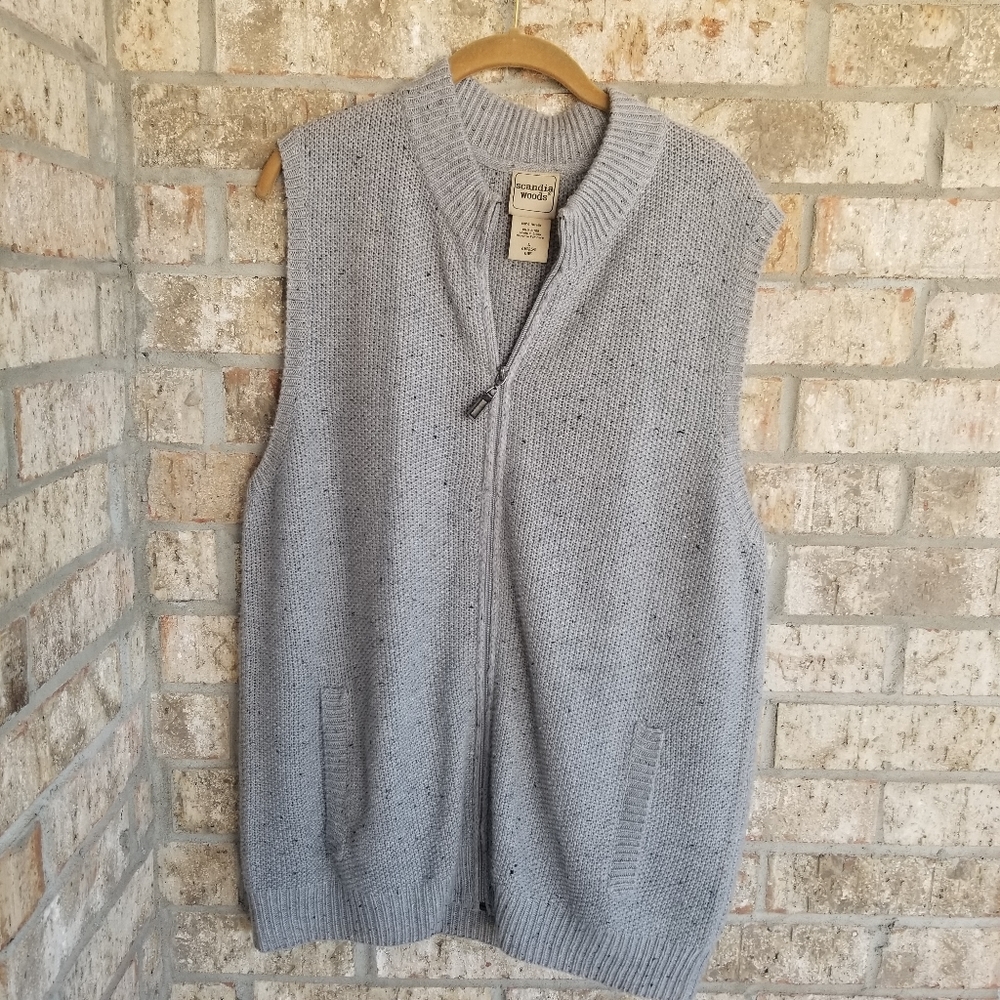 Scandia Woods Speckled Gray Golf Sports Sweater Vest (Mens Large) Knit Zip-up